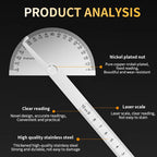 LUXIANZI Stainless Steel Protractor Angle Ruler 180 Degree Guage Woodworking Carpentry Tool Measuring Angle Meter Goniometer