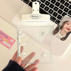 Mini Transparent 3 Ring Binder Covers, Beaded Storage Soft Notebook Closure Loose Leaf Folder Round Ring Cover Protector Button