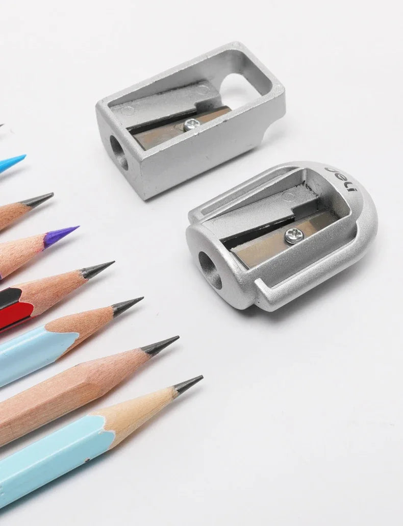 1/2Pcs Deli Zinc Alloy Pencil Sharpener Silver Metal Sharpener School Office Sharpener Stationery Supplies