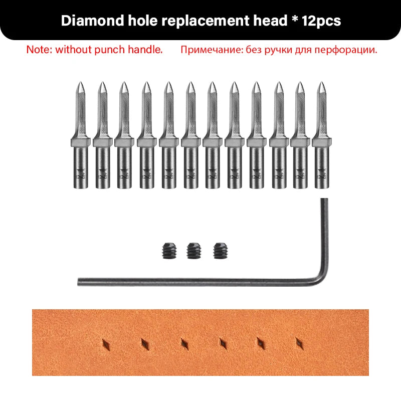 WUTA Multifunctional Leather Hole Punch Round Pricking Iron Stitching Punching Chisel Interchangeable Head Leather Craft Tools