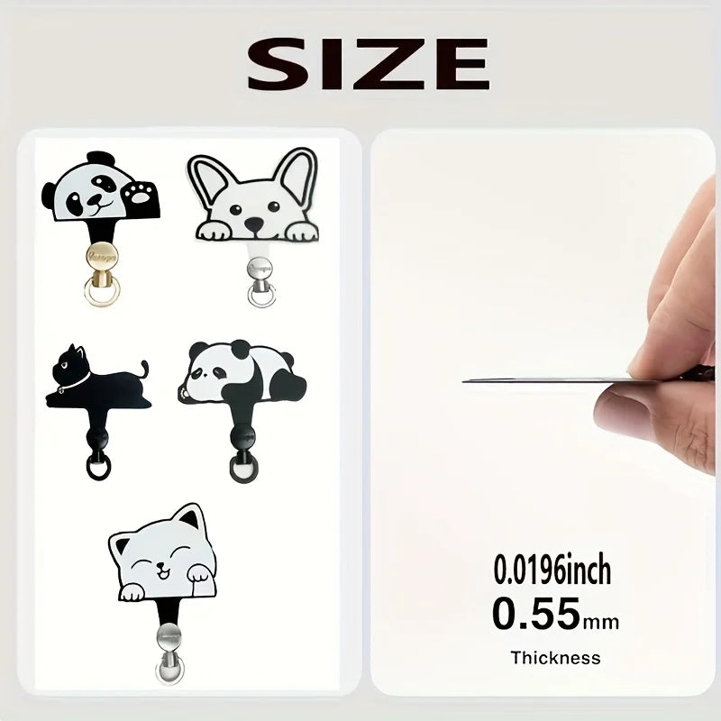 Cartoon Panda Cat Dog 360 Rotatable Metal Phone Tether Tab Patch Gasket Cellphone Lanyard Hanging Rope Safety Connecter Piece