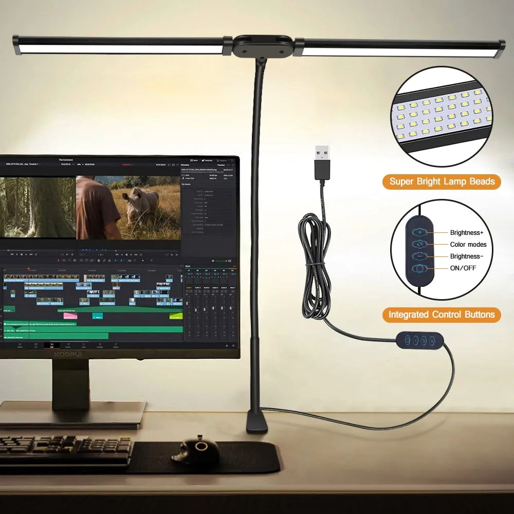 LED Desk Lamp with Clamp Swing Arm Desk Lamps Eye-Caring Dimmable Desk Light with 3 Color Modes and 10 Dimmable led Table lights