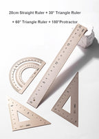 Deli 4Pcs Student Stationery Set Triangle Ruler Straight Ruler Grid Ruler Angle Measuring Tool Aluminum Alloy Material