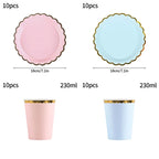10pcs/set Disposable Birthday Tableware Cup Paper Plate Straws Birthday Party Wedding Decoration Kids Baby Shower Party Supplies