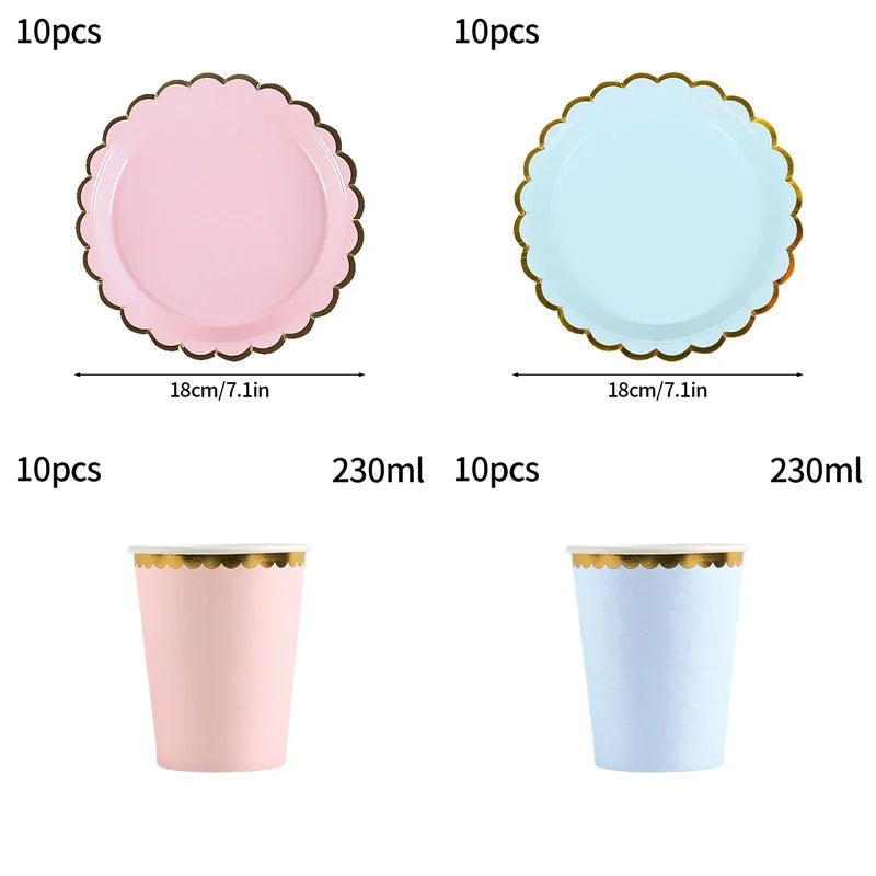 10pcs/set Disposable Birthday Tableware Cup Paper Plate Straws Birthday Party Wedding Decoration Kids Baby Shower Party Supplies