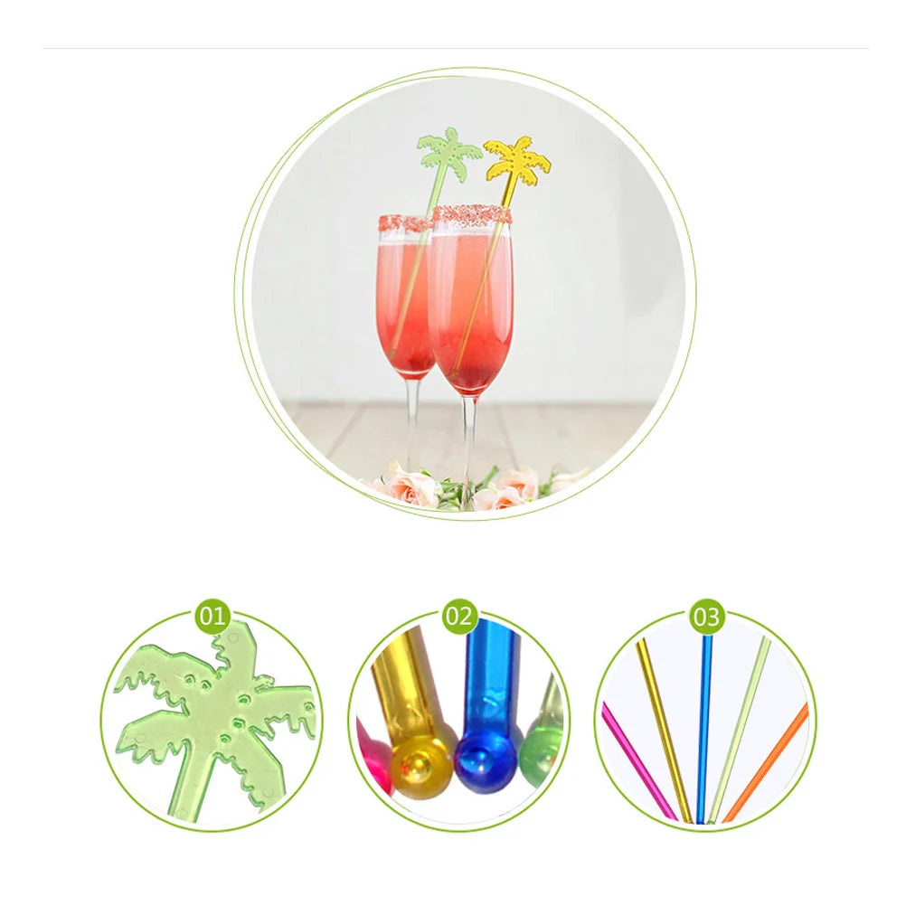 25 Pcs Juice Stirrers Neon Palm Tree Coffee Swizzle Stick Cocktail Drink Wooden
