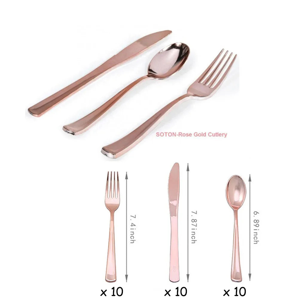 New Rose Gold Birthday Party Paper Tableware Disposable Set,Come with Dining Plate,Napkin Cup and Straw Party Supplies Tableware