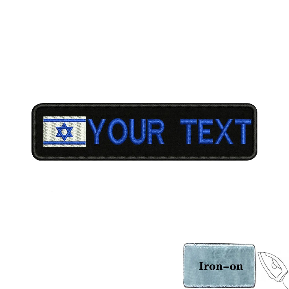 1PC 10cmx2.5cm Israel Flag Custom Personalized Name number Patch Stripes Badge tags Armband Iron On Or Hook Loop embroidered