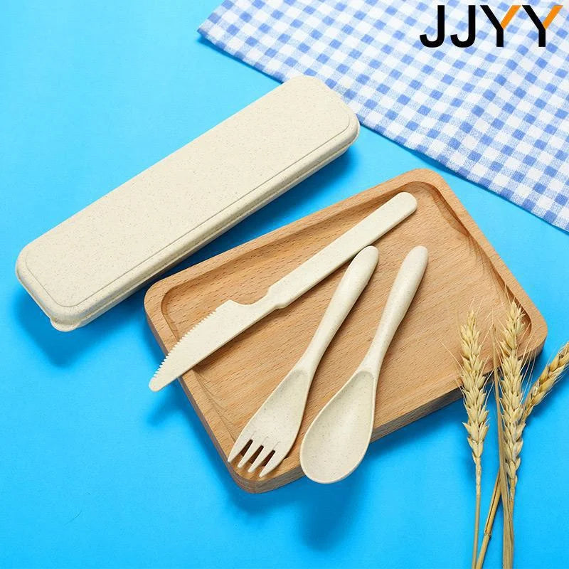 JJYY 1Set(3Pcs) Creative Portable Cutlery Set With Case Knife Fork Spoon Set Students School Office Home Travel Supplies