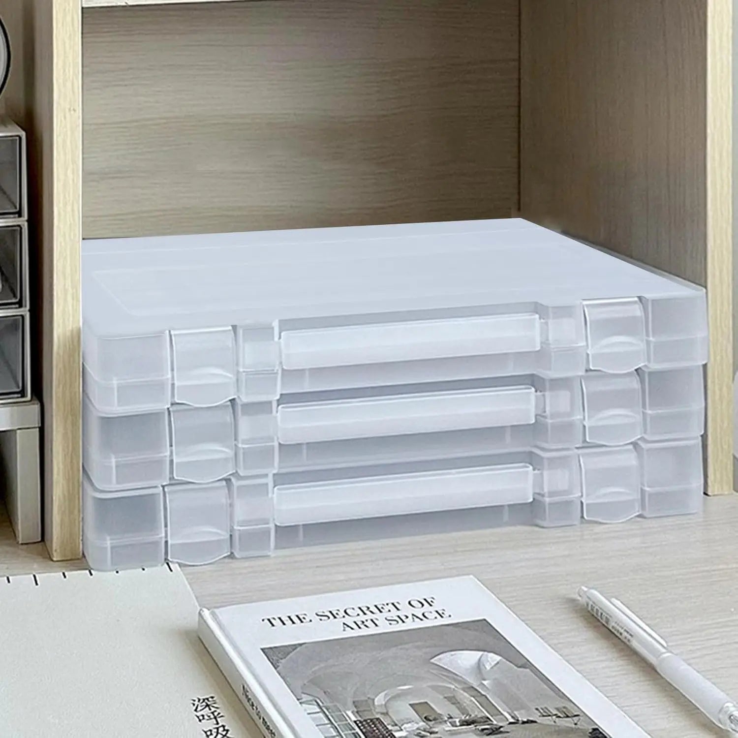 Portable Project Box with Handle – Transparent File Storage Container (8.5 x 11 Inches / A4 Size) – Scrapbooking Organizer