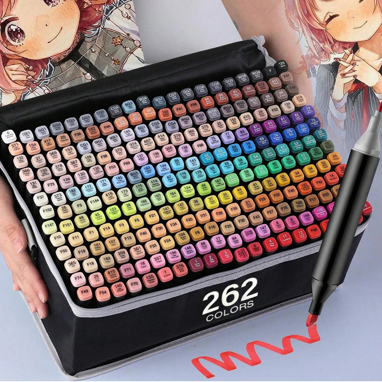 24-262 Colors Alcohol Drawing Markers Dual Tip Permanent Art Sketch Markers for Illustration School Supplied