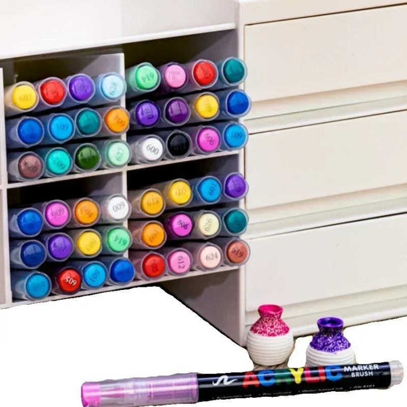 GUANGNA 16 Colors Direct-liquid Acrylic Paint Pens Brush Marker Pen for Rock Painting Stone Ceramic DIY Art Supplies Stationery