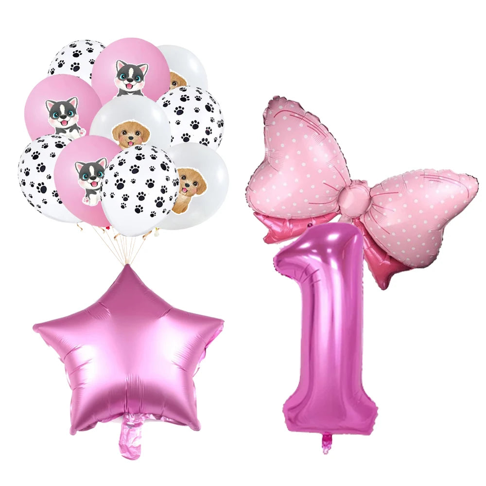 Pink Dog Paw Birthday Party Decor Disposable Tableware Gift Bag Backdrop Cake Topper Banner Plate for Kid Girl Party Supplie Set