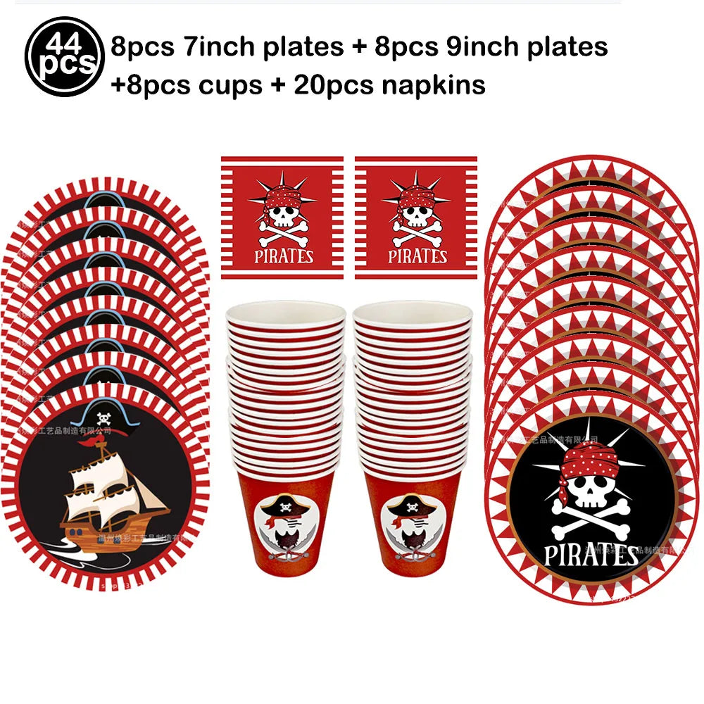 Pirate Party Paper Plate Cup Napkin Party Tableware Pirate Party Decor Pirate Ship Bone Dinnerware Supplies for Adult Kids Decor