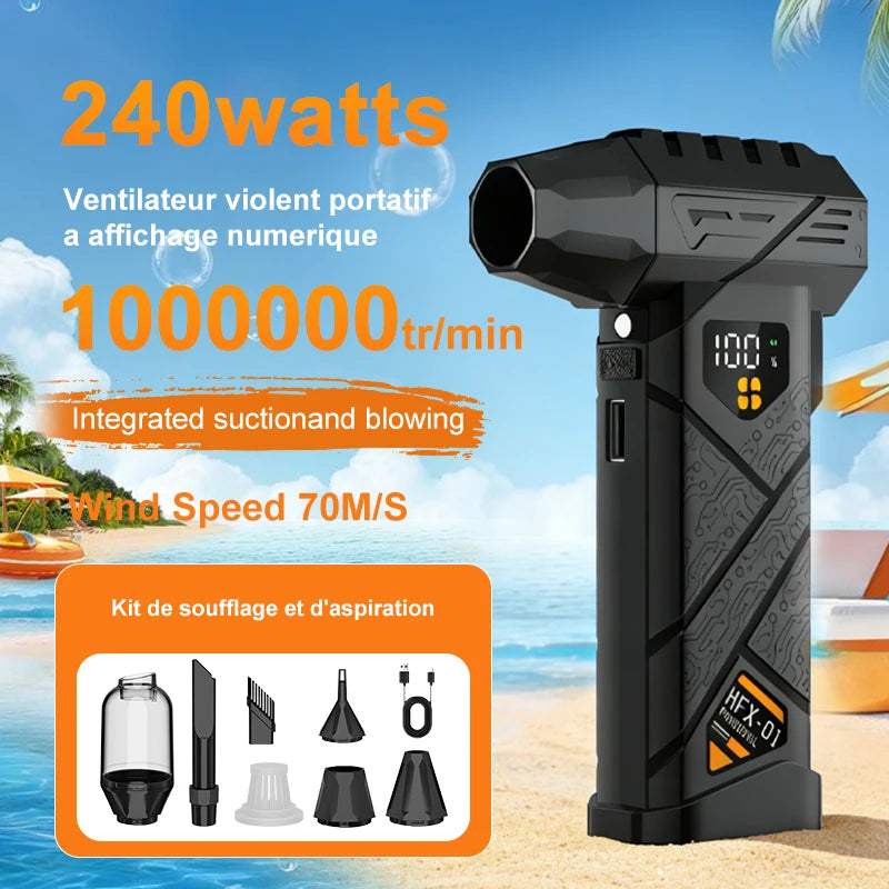 Powerful Violent Fan Air Blower 1000000RPM Turbo Jet Brushless Super Thrust 60m/s 4-Speed USB Rechargeable LED Light Power Bank
