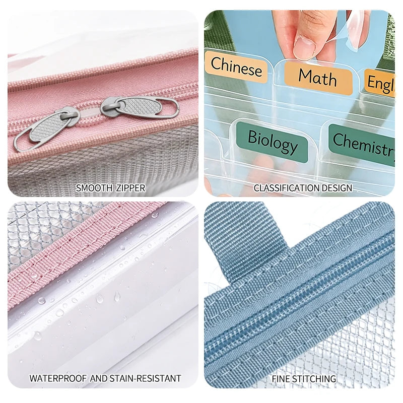 13 Layers A4 Transparent Handheld Accordion File Folder With Label Student Office Paper Organizer