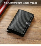 Carbon Fiber Credit Card Holder Wallet Men Rfid Smart Metal Thin Slim Pop Up Minimalist Wallet Small Black Purse Metal Vallet