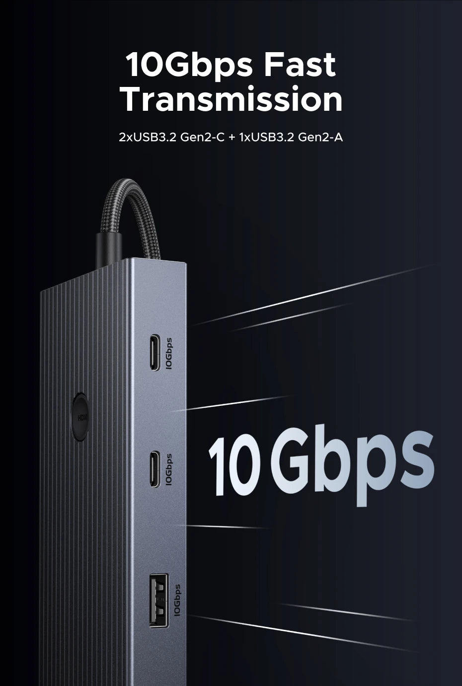 UGREEN USB HUB 9-in-1 4K60Hz HDMI PD100W RJ45 SD/TF USB3.2 Gen2 10Gbps for Laptop Accessories Dell MacBook HP Splitter Docking