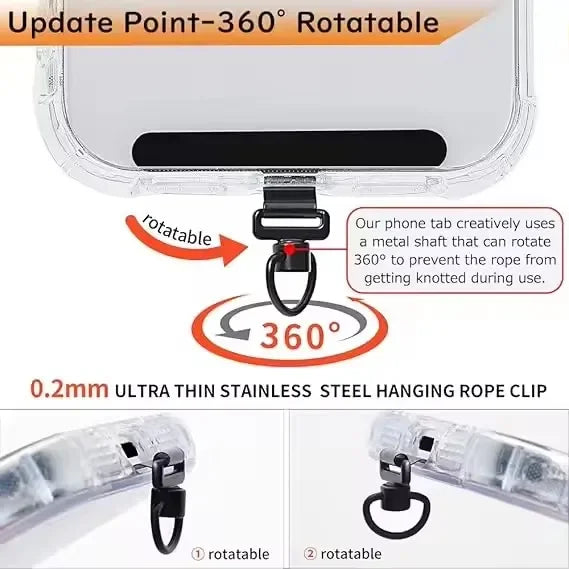 360° Rotatable Phone Lanyard Clip Patch Ultra-thin Stainless Steel Phone Case Hanging Rope Card Anti-lost Strap Fixed Gasket