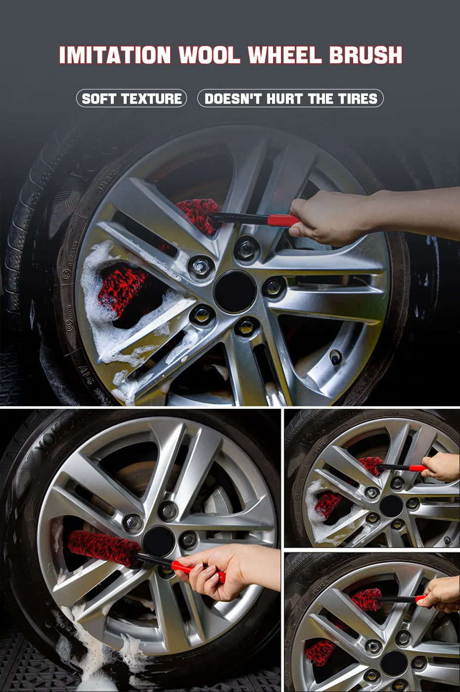 SEAMETAL Car Wheel Detailing Cleaning Brush Woolies Plush Car Rim Tire Wash Brushes Long Handle Bendable Auto Wheel Clean Tools