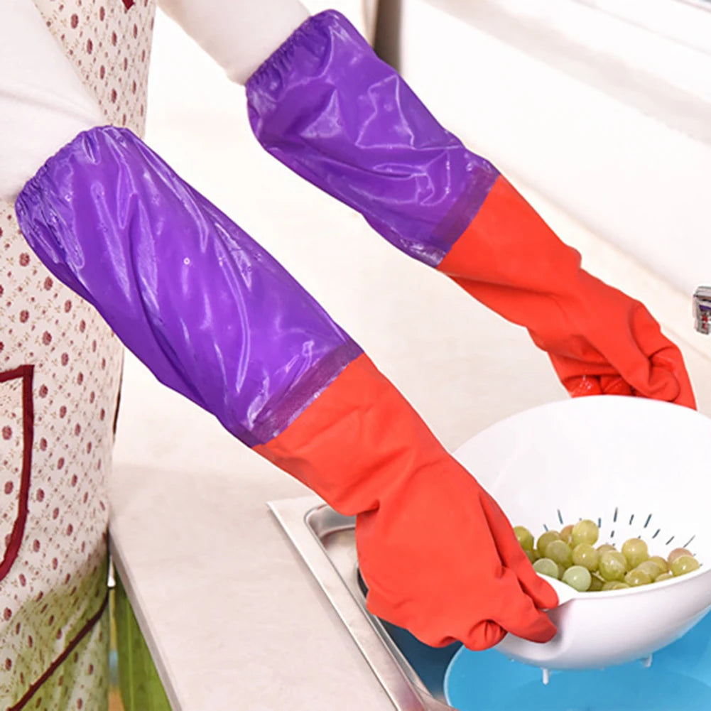 Fleece Lined Latex Dishwashing Gloves Thermal Extra Long Latex Cleaning Gloves Warm Winter Dishwashing Laundry Aid