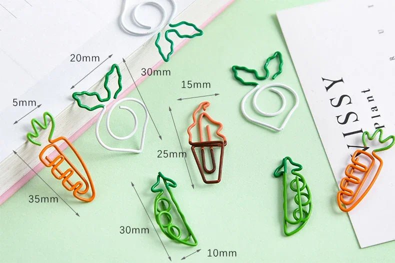 10Pcs Creative Vegetable Carrot Ice Cream Paper Clip Metal Bookmark  DIY Student Read Label Supplies Stationery