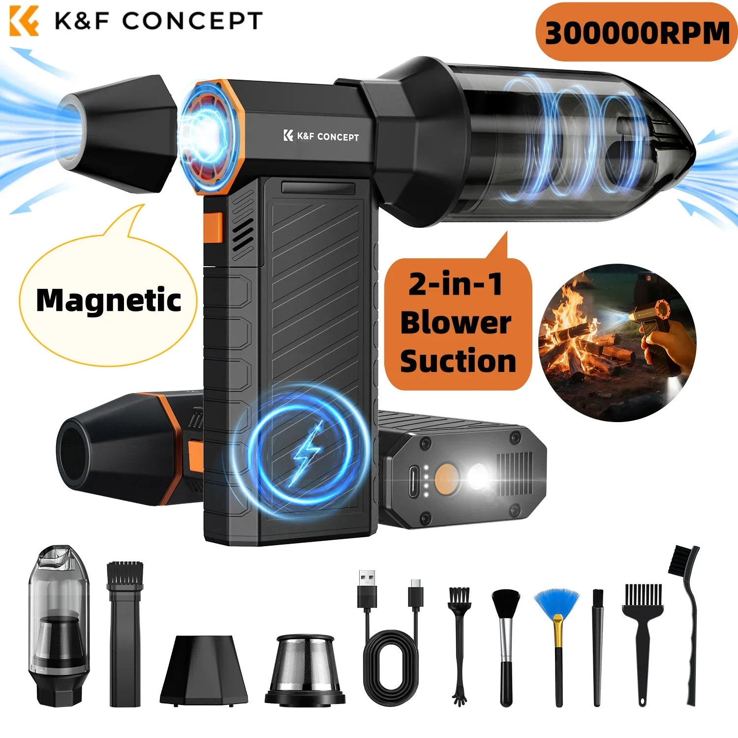 K&F CONCEPT Vacuum Magnetic Electric Air Duster Compressed 2-in-1 Air Blower&Suction for Computer,Laptop Keyboard,Camera Clean