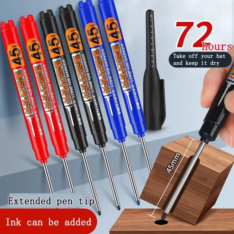 45mm Deep Hole Long Nib Head Markers Deep Drill Hole Long Nib Scriber Multifunction Mechanical Carpentry Colorful Marker Pen