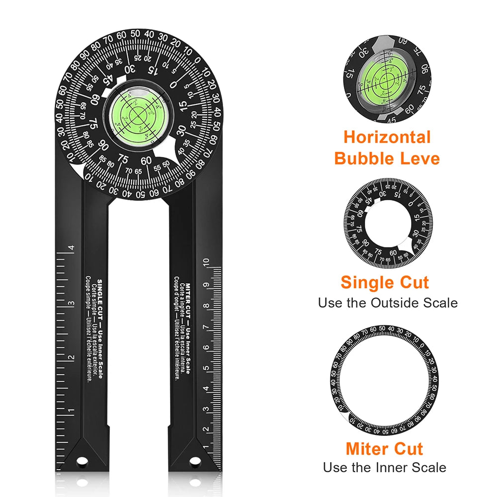 Woodworking Scale Mitre Saw Protractor 360° Angle Level with Pencil Carpenter Angle Finder Measuring Ruler Meter Gauge Tools