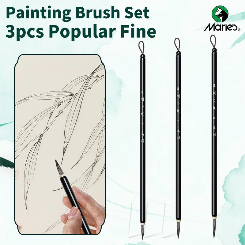 Marie's 3pcs Fine Line Painting Art Brushe Set-Artists Deatail Painting Tool for Intricate Artwork, Chinese Calligraphy