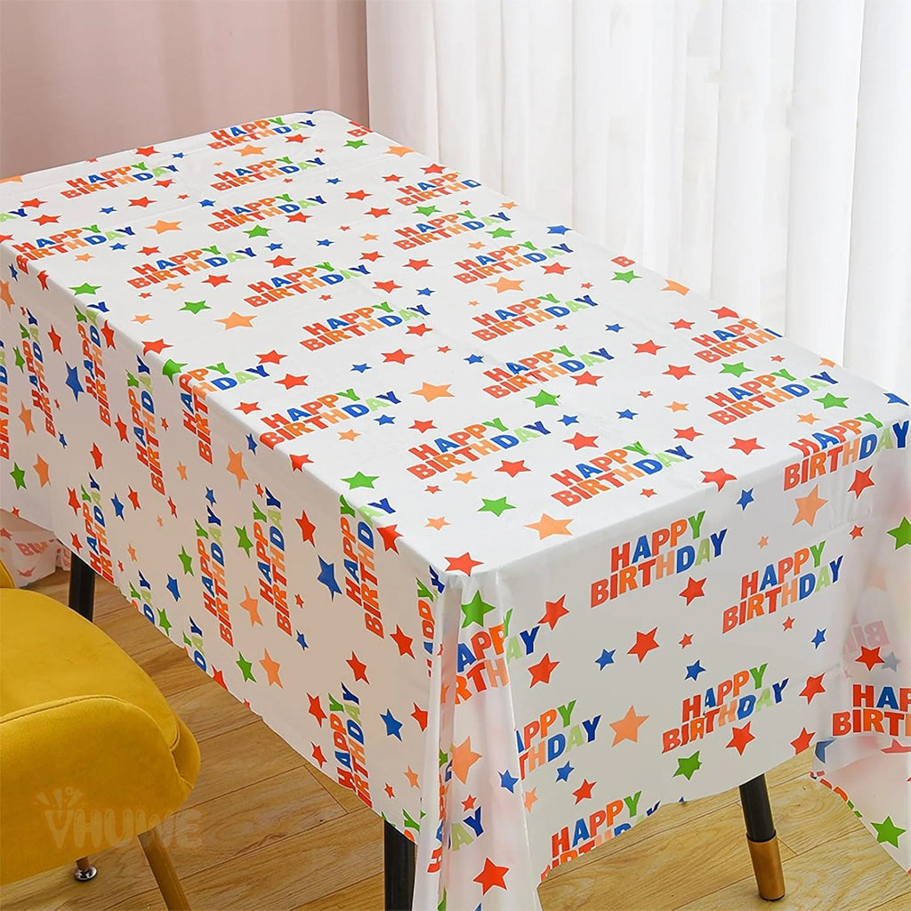 1pc / 6pcs Disposable Rectangle Birthday Tablecloth, 137x274cm Multicolor Happy Birthday Star Plastic Thickened Table Covers