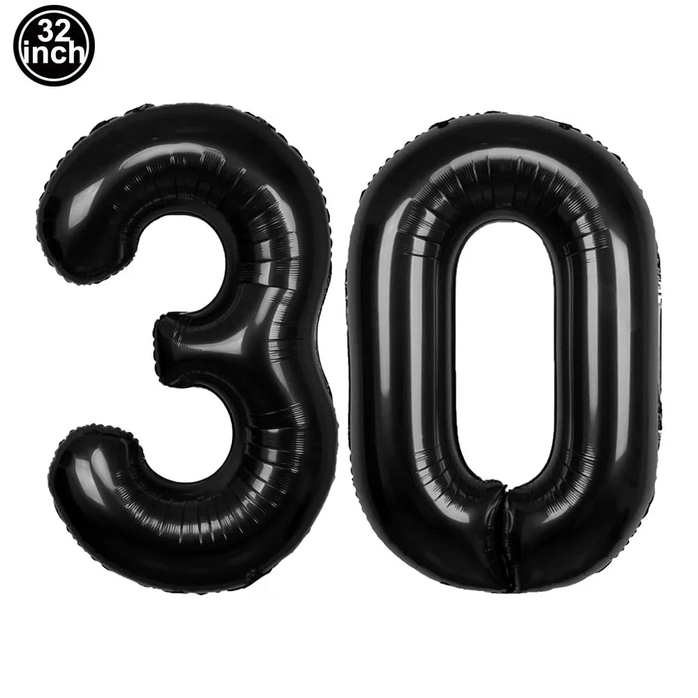 Happy Birthday 30 Year Old Disposable Tableware Black Gold Plate Tablecloth Banner For 30th Birthday Party Decorations  Supplies