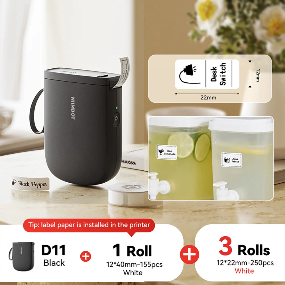 NIIMBOT D11 New Version Label Printer Mini Portable 300DPI Bluetooth Wireless Label Maker Name Tag Kitchen Sticker PrintingMaker