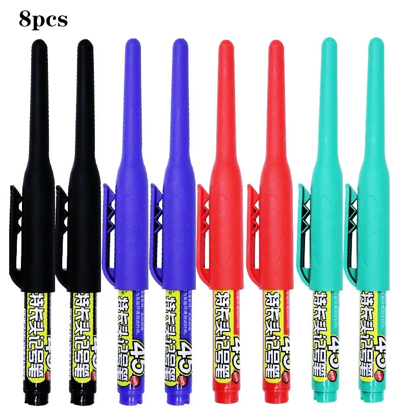 8Pcs 45mm Waterproof Long Head Nib Deep Hole Markers Pen Tile Carpenter Pen Multi-purpose for Woodworking Black/Blue/Red Ink