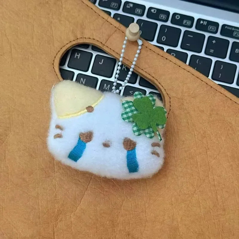 1/2/4pcs Green Clover Cat Plush Small Cat Keyring Cute Charm Keychain for Girls Women Kawaii Bag Pendant Key Chains Couple Gift