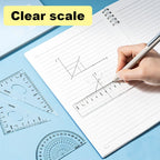 Deli 4Pcs Student Ruler Set Transparent Plastic Straight Ruler Triangle Protractor for Kids School Office Home Supplies