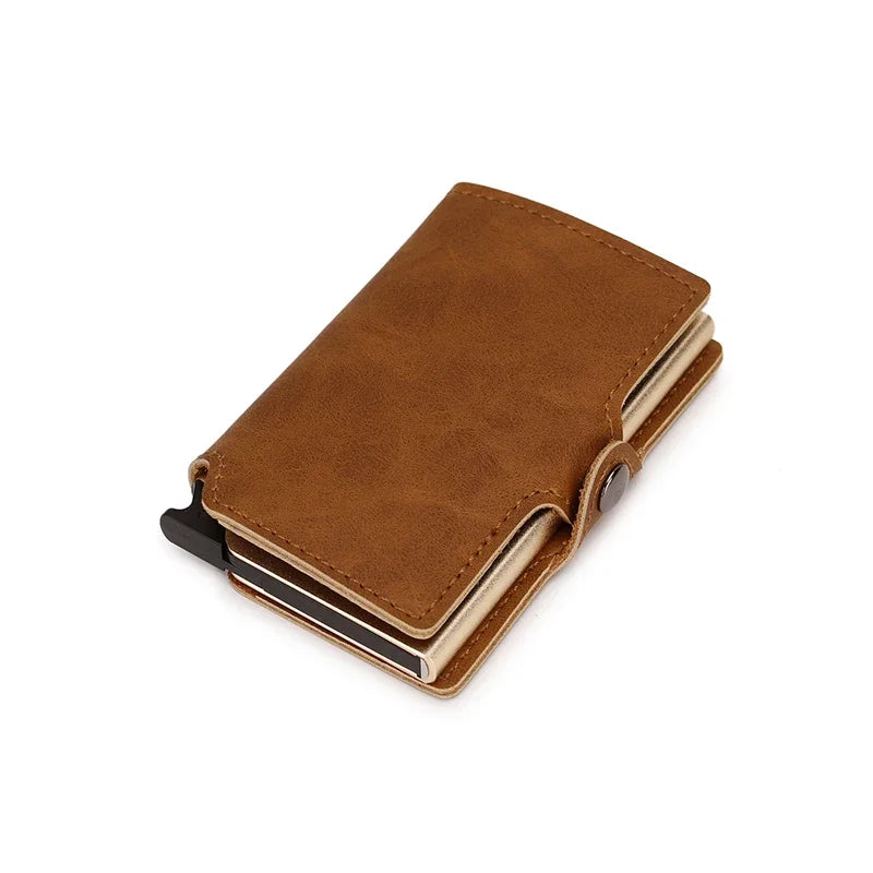 Rfid Credit Card Holder Luxury Split Leather Wallet Men Metal Slim Thin  Minimalist Wallet Bank Cardholder Case Travel Wallet