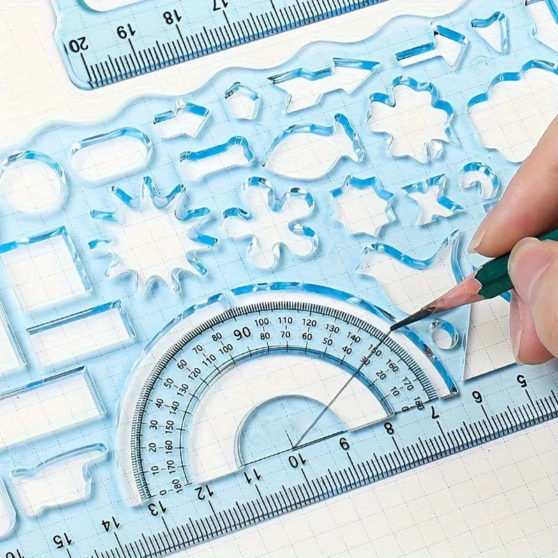 2pcs/set Multifunctional Geometric Ruler for Drawing and Crafting - Flower, Semicircle, and Geometric Patterns - Fun