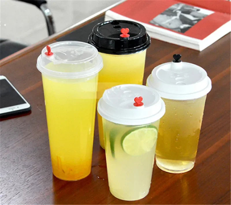 100PCS Plastic Cups With Dome Lids for Iced Cold Drink Coffee Tea Smoothies Sodas Water Party Disposable Tableware dessert cups