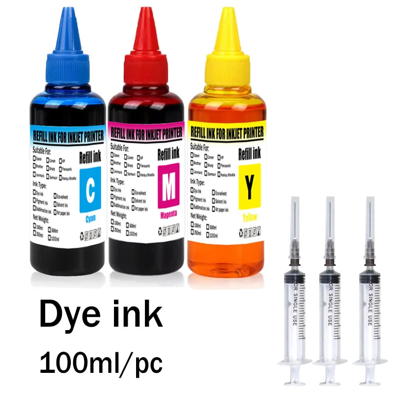 Dye ink Refill kit For HP 301 302 304 305Xl Printer For Epson Canon 40 41 445 446 Brother Lexmark Samsung Dell Inkjet Printer