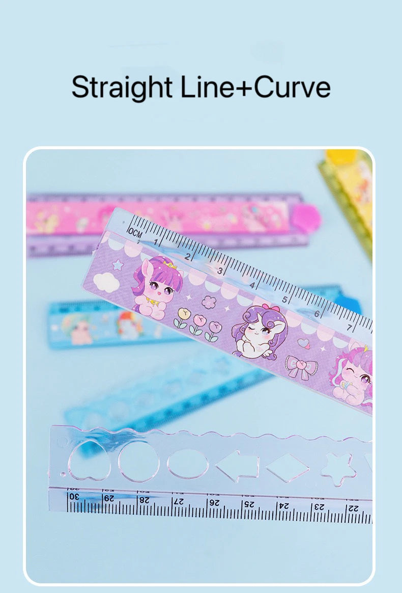 2Pcs Random 30cm Multi functional Foldable Ruler for Student Drawing Pattern Ruler