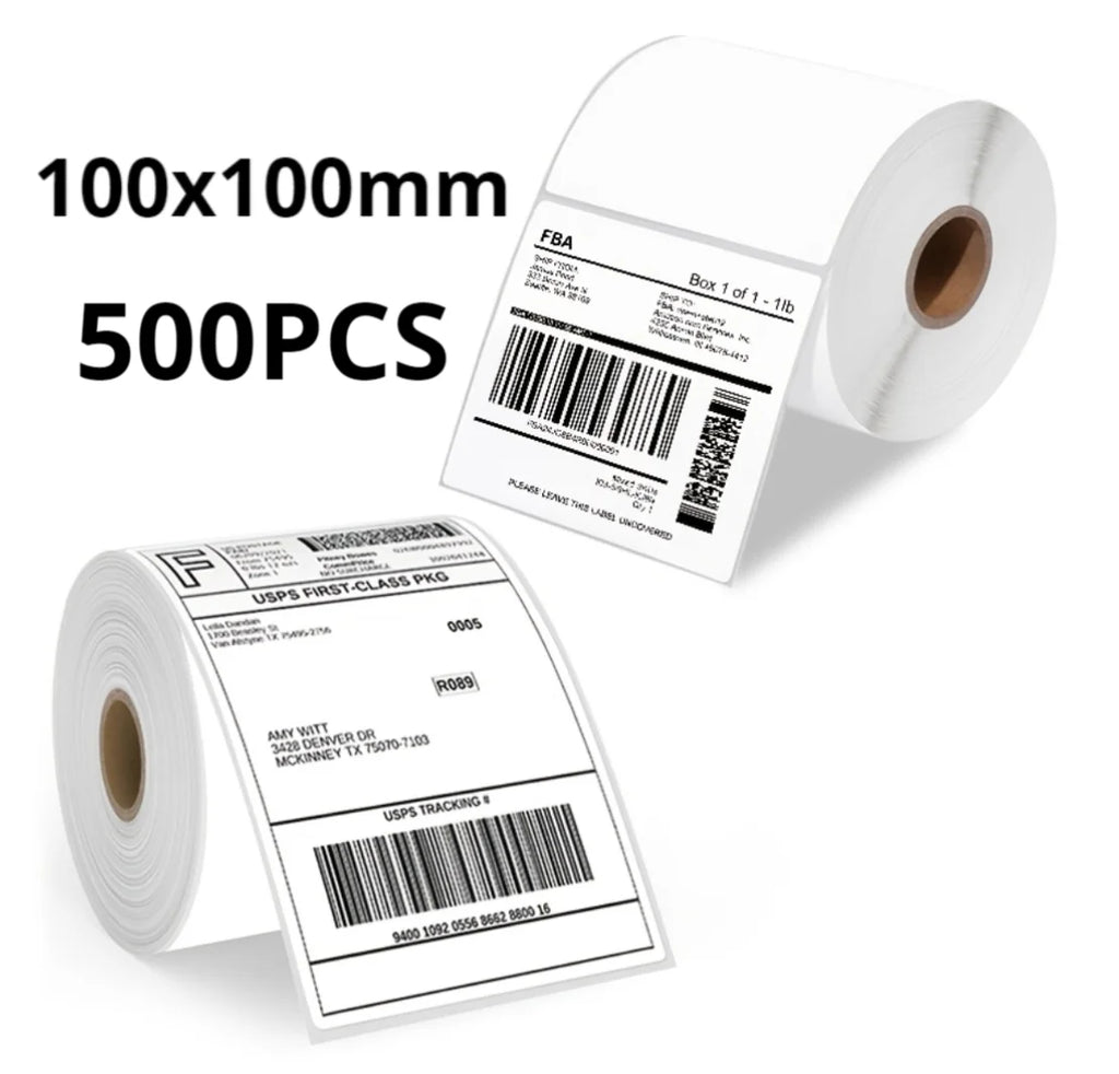 100x100mm Direct Thermal Shipping Labels 500pcs/Roll Oil Resistant Permanent Adhesive White Blank Self Adhesive Mailing Address