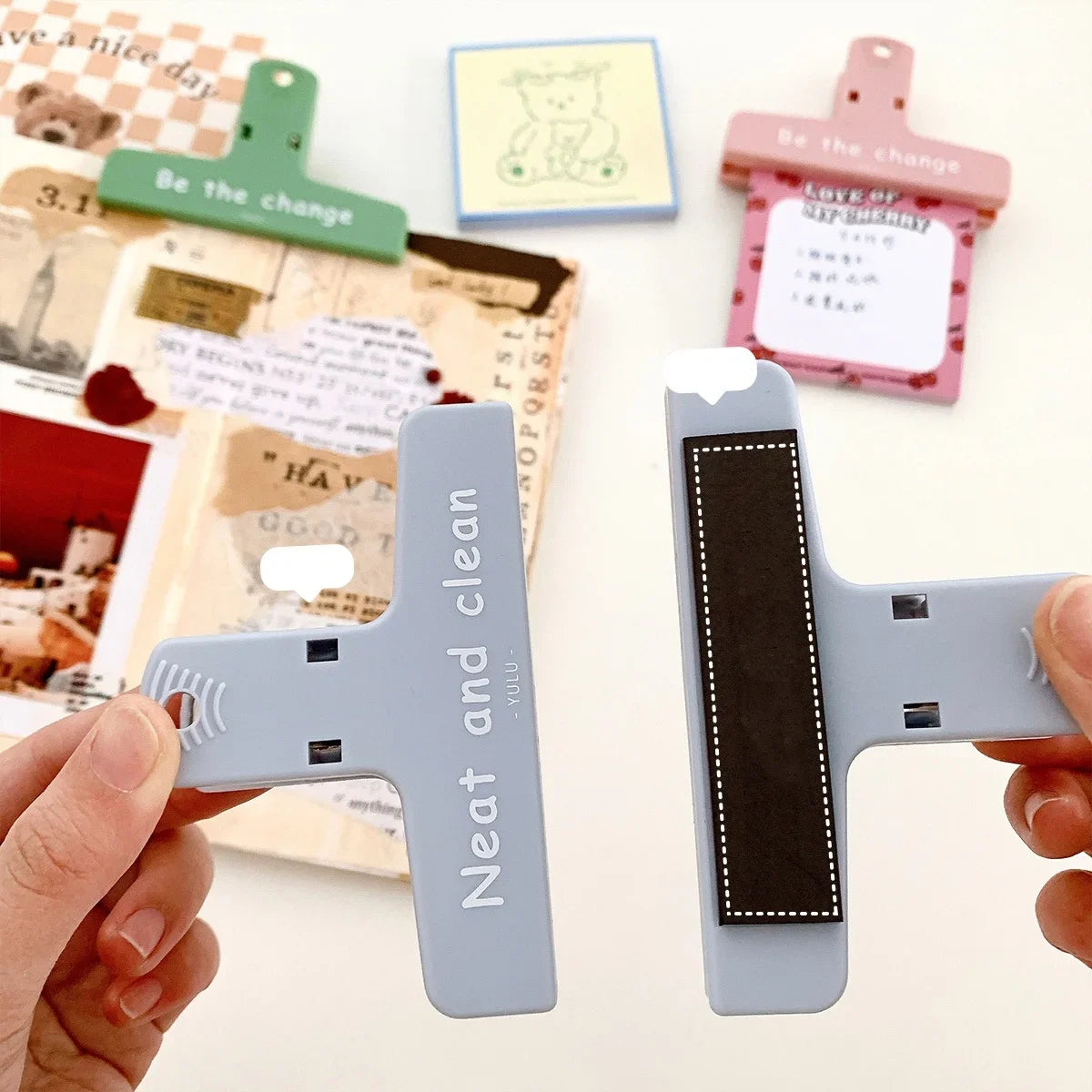 Colorful clips, strong grip refrigerator notepad holder, cute pastel color office school family storage, suitable for students