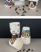 25pcs 90 Caliber Disposable Coffee Cups Fresh Milk Hot Drink Thickened Cartoon Paper Cup Milk Tea Takeaway Packag Cup with Lid