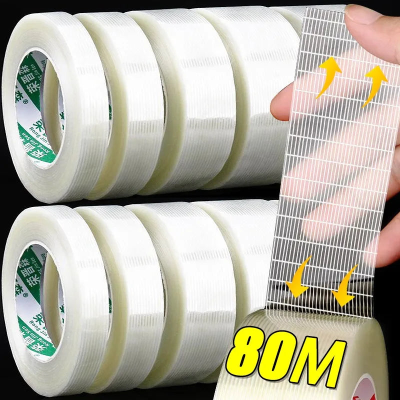 20-80M Fiberglass Transparent Mesh Tape for Wood Plastic Glass Metal Battery Insulating Tape Waterproof Single Side Packing Tape