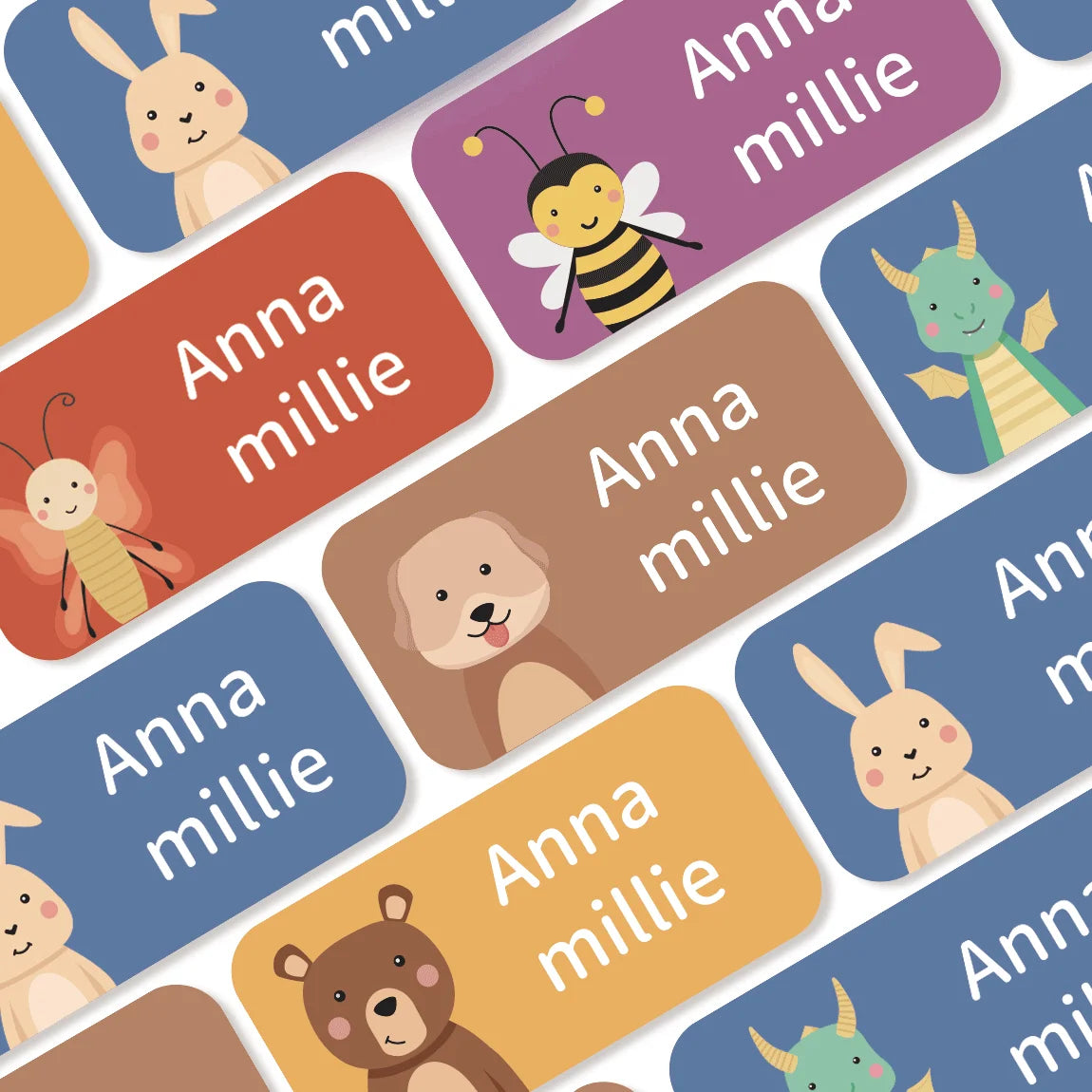 Custom Name Labels Stickers, Waterproof Personalized Clothing & Item Tags, Cute Animal Labels for Bottles Lunch Box, 72pcs