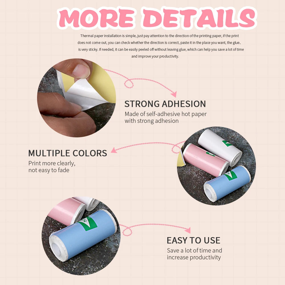 Colorful Label Sticker 57*25MM Self-adhesive Roll Paper Label Sticker Photo Inkless Printing Portable Mini Printer Thermal Paper