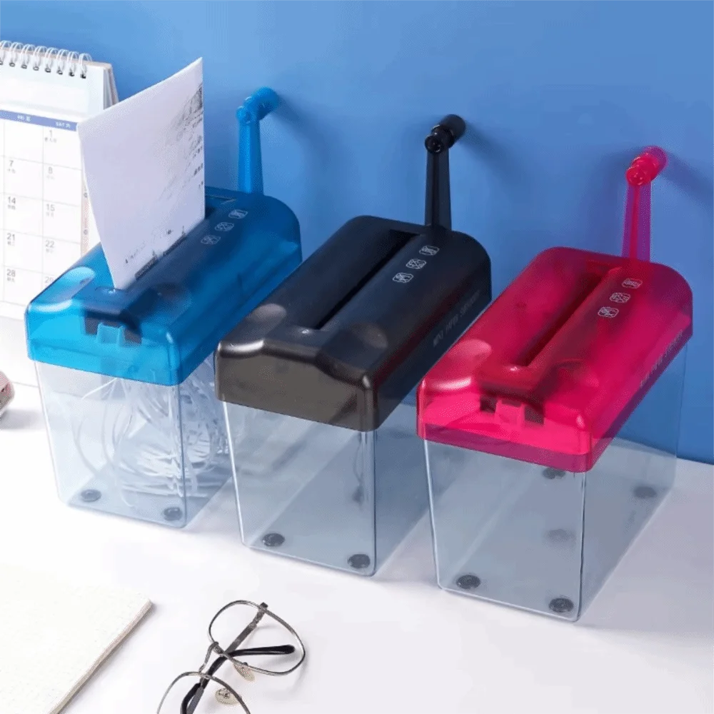 Professional Mini Manual Paper Shredder Hand Crank Non-slip Base Paper Sharper ABS Transparent Document Destroyer Office