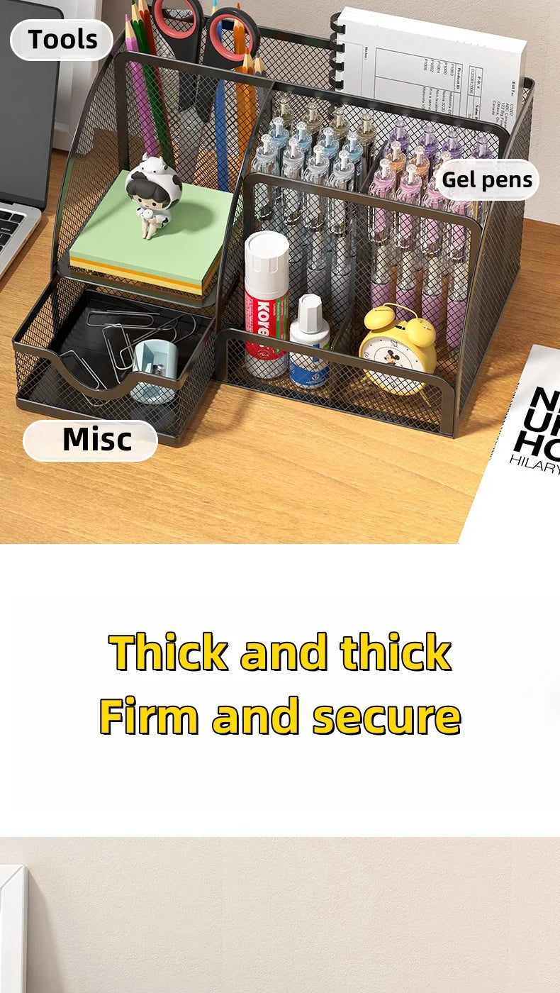 Desk Stationery Organizer Creative Metal Pen Holder Pencil File Storage Rack 7 Grid Storage Box Divided Container Office Access