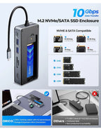 ORICO M.2 SSD Enclosure USB C Hub Splitter PD100W Extension Docking Station 10Gbps M2 NVMe SATA External Case 4K 60Hz HDMI-Com